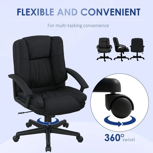 Linen-Look Padded Office Chair - Black