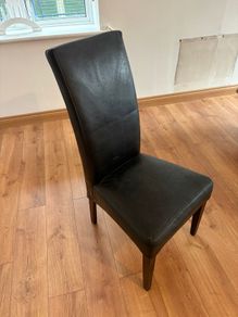 6 Dining Chairs. Leather and Wood legs