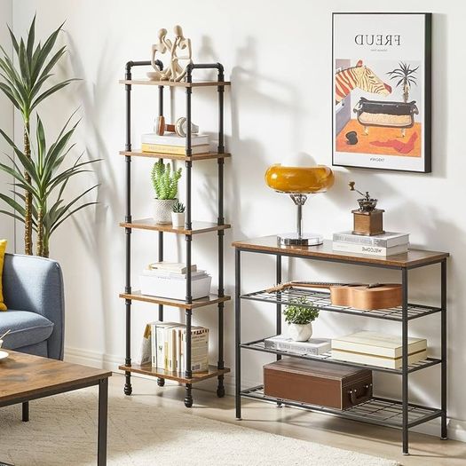NEW SALE | Ladder Shelf,5-Tier Storage Shelves,Small Bookshelf,Shelving Unit with Metal Frame,Vintage Industrial Plant Display Stand,Bookcase for Living Room, Home Office