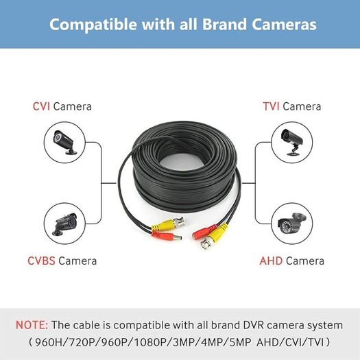 4 Pack 10M / 32 feet BNC Video Power Cable 2-in-1 Pre-made Black Security Camera CCTV Cable for HD Surveillance Camera and DVR System Installation