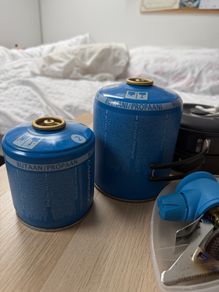 Camping Stove Set with Cookware and Gas Canisters