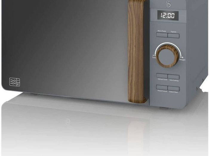 20L Nordic Digital LED Microwave, 6 Power Levels, Wood Effect Handle, Soft Touch Housing and Matte Finish, 800W, Slate Grey, SM22036LGRYN