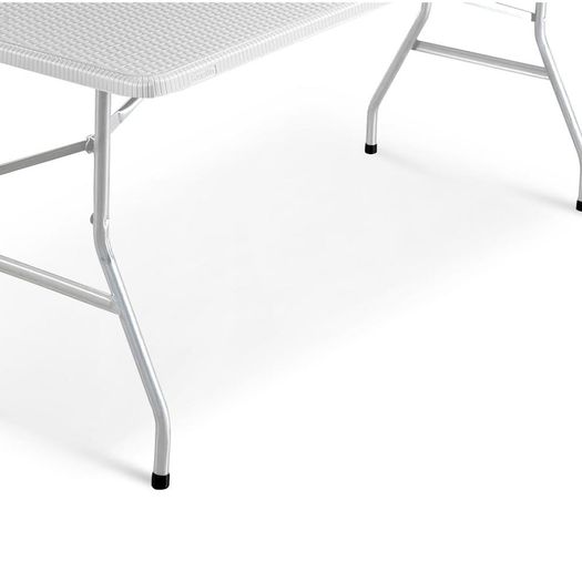 6ft Folding Table with White Rattan Patterned Top,180x70x74cm  Sturdy Metal Frame, Waterproof, Portable & Easy Assembly Ideal for Parties, BBQs, Camping (White Rattan)