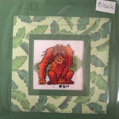 Handmade X-stitched Greeting  Cards:- Orang-utan