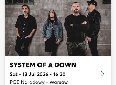 System of a down ticket x1 (Warsaw)