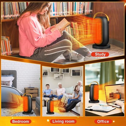Low Energy Silent, 600W / 1200W PTC Electric Heater with Tip-Over and Overheat Protection, 3 Adjustable Modes & Thermostat, Suitable for Office Home Dorm