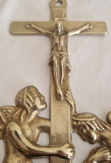 Antique  Brass Angel Holy Water Font Religious Wall Art