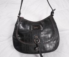 Tommy Hilfiger Vintage Black Faux Croc Leather Y2K Hobo Shoulder Bag