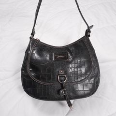 Tommy Hilfiger Vintage Black Faux Croc Leather Y2K Hobo Shoulder Bag