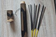 wooden incense holder tube and a small bundle  incense sticks