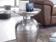main image for ad Side Table 36.5 x 46 x 36.5 cm. Aluminium Decorative Oriental Round Table. Designer Storage Table Metal Modern. Side Table Narrow Small Hammered Table
