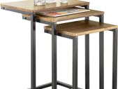 Set of 3 Nesting Tables Modern Industrial Coffee Tables Space Saving Design Natural Wood and Black Metal