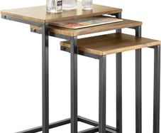Set of 3 Nesting Tables Modern Industrial Coffee Tables Space Saving Design Natural Wood and Black Metal
