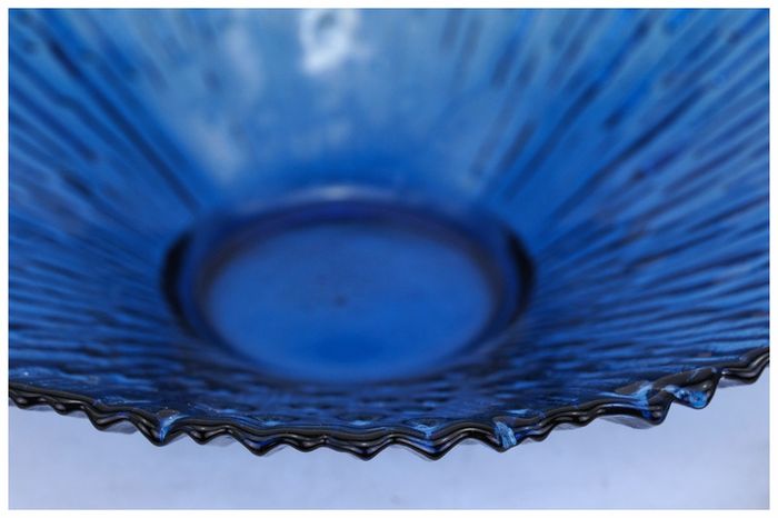 Mid Century Sklo Union Pavel Panek Blue Glass Bowl