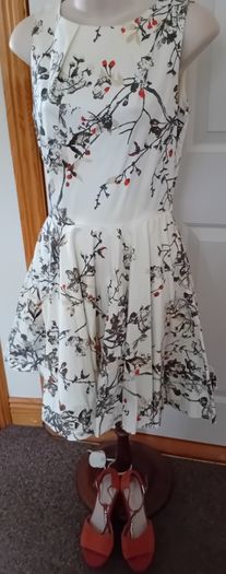 Dress, cream grey and orange