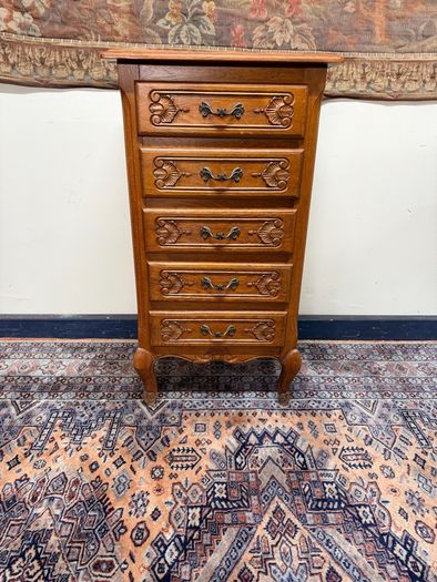 Vintage French Style Carved Oak Tallboy