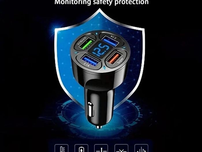 120W Fast Car Charging 4 Usb Digital Display 4-in-1 PD Mobile Phone Charging