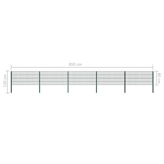 Fence Panel with Posts Iron 8.5x0.8 m Green