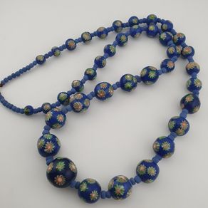 Antique Venetian Style Floral & African Glass Beads Necklace