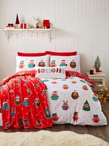 Catherine Lansfield Christmas Robins Christmas Duvet Set- King Size Reversible