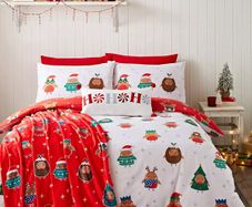 Catherine Lansfield Christmas Robins Christmas Duvet Set- King Size Reversible