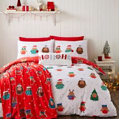 Catherine Lansfield Christmas Robins Christmas Duvet Set- King Size Reversible