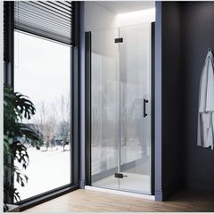 ELEGANT Black 800mm Bifold Frameless Shower Door
