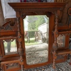 Antique Victorian style overmantel mirror with shelves
