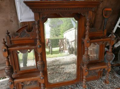 Antique Victorian style overmantel mirror with shelves