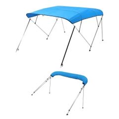 Waterproof & Sun Shade Boat Awning Canopy with Storage Bag, 2 Support Poles, 4 Straps, 96"Lx(73"-78")Wx54"H, Pacific Blue