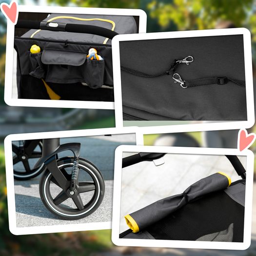 Foldable Pet Stroller, with Universal Wheels, Shock Absorber, for Medium and Large Dogs - Grey