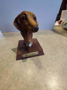 Lovely Dachshund resin head figurine hand painted.