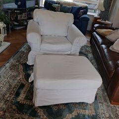 White ikea armchair & footrest