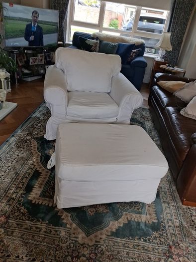 White ikea armchair & footrest