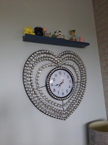 stunning black and crystal large heart clock