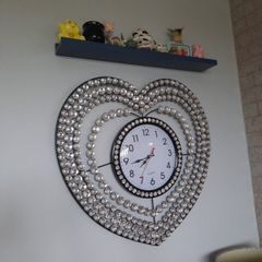 stunning black and crystal large heart clock