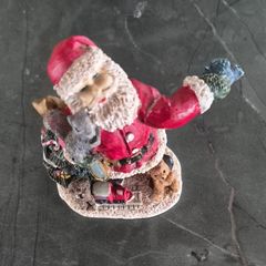 Vintage Miniature Santa Claus Resin Figurine with Animals & Christmas Tree