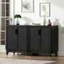 Black Sideboard for Living Room Rattan Buffet Storage Cabinets with Adjustable Shelves, Magnetic Closure, Accent Cabinet Cupboard for Kitchen Hallway Dining Room Furniture 80 x 40 x 89 cm Image 4