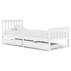 Bed Frame with 2 Drawers White Solid Pine Wood 90x200 cm