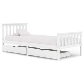 Bed Frame with 2 Drawers White Solid Pine Wood 90x200 cm