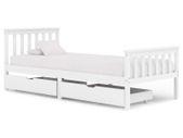 Bed Frame with 2 Drawers White Solid Pine Wood 100x200 cm