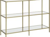 main image for ad _Console table, hall table, 3 levels, side table, shelves made of tempered glass, 100 x 30 x 73 cm, metal frame, modern, for hall, living room, bedroom, gold-colored
