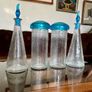 Set of Glass Genie Bottles with Turquoise Blue Flame Stoppers and Tall Containers with Mushroom Lids MCM Retro Image 4