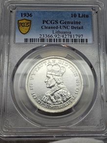 Lithuania Silver 1936 10 Litu Pcgs Unc Details