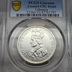 Lithuania Silver 1936 10 Litu Pcgs Unc Details