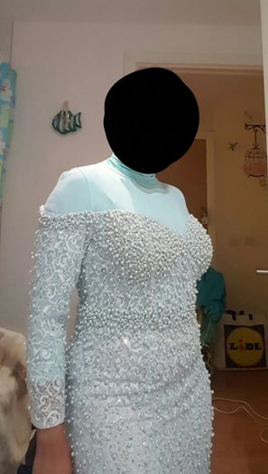 Debs dress - Embellished pearl & diamond cocktail evening maxi dress w train size 10/12 Mint Green