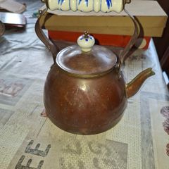 Copper Tea Kettle Blue-and-White Delf Ceramic Handle and matching Lid Knob, Postage Available