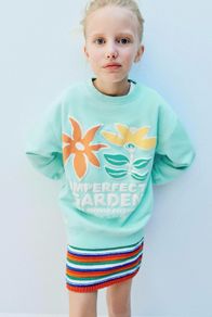 Zara girls aqua Imperfect Garden sweatshirt Sz9-10 BNWT
