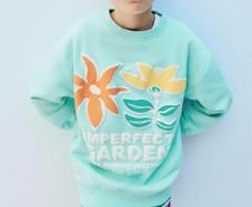 Zara girls aqua Imperfect Garden sweatshirt Sz9-10 BNWT