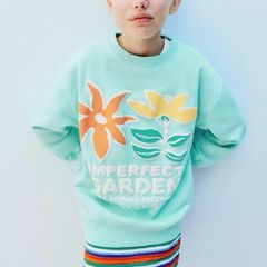 Zara girls aqua Imperfect Garden sweatshirt Sz9-10 BNWT